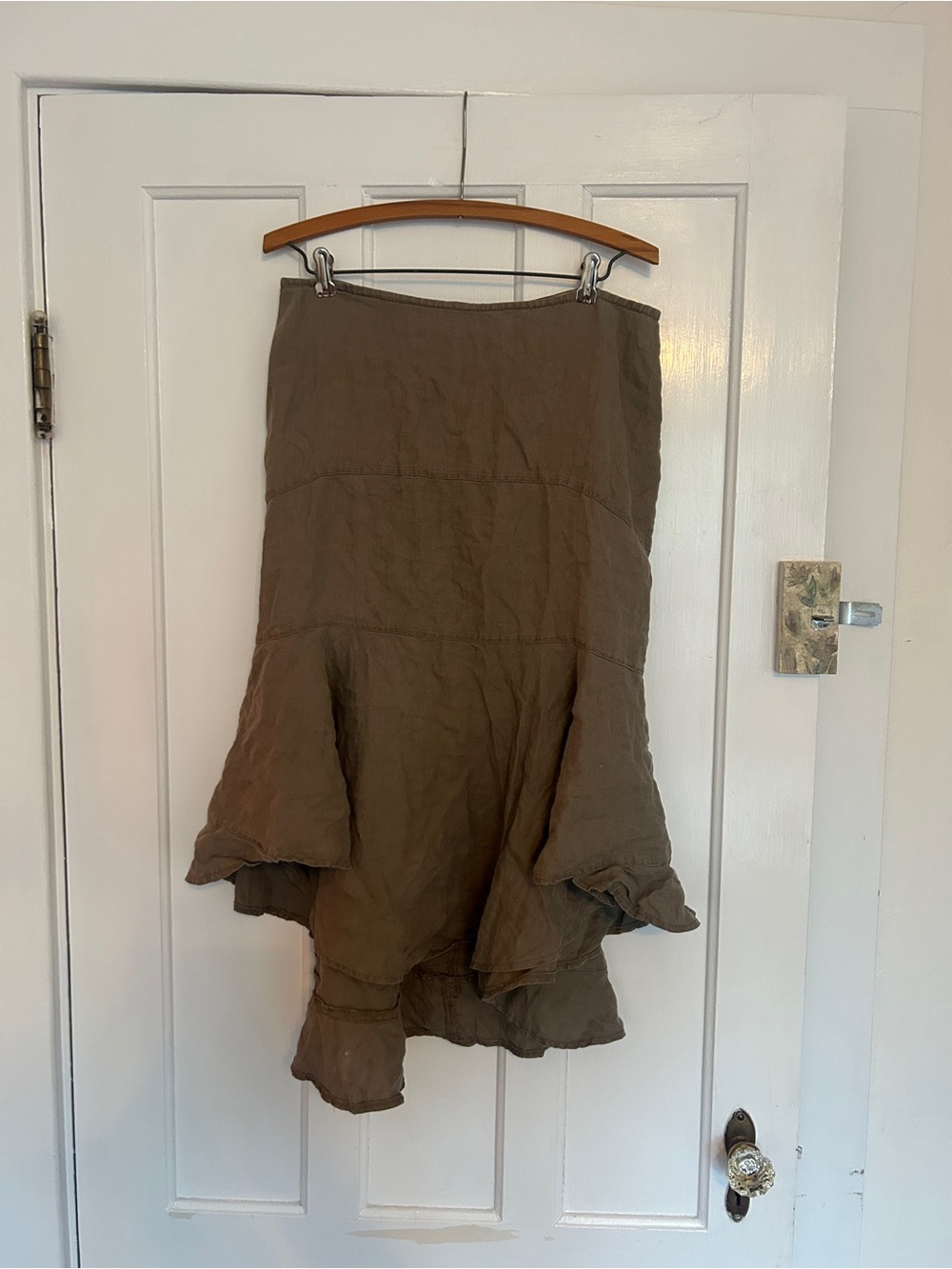Forever 21 Linen Olive Tiered High-Low Skirt